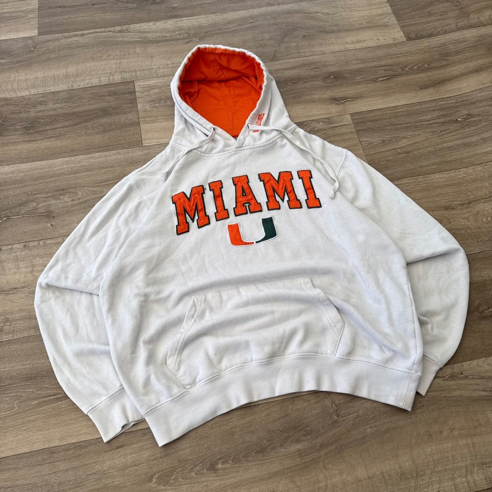 Stadium Athletics Miami Hurricanes Hoodie White Orange Large NCAA Collegiate U